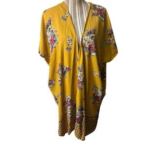 Angie Kimono Robe Small Gold Yellow Floral Red White Pink Green Rayon Boho Light